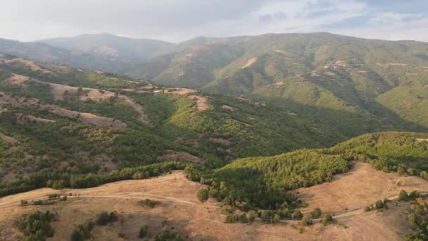 Vue Aérienne Coucher Soleil Sur Montagne Ograzhden Région Blagoevgrad Bulgarie — Video
