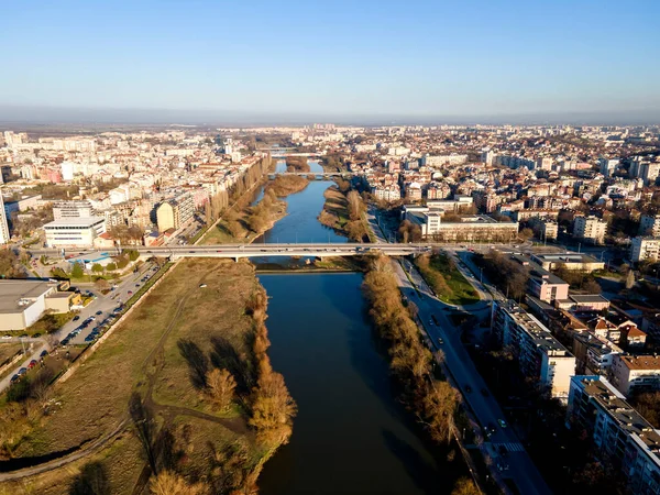Erstaunliche Luftaufnahme Des Flusses Maritsa Und Des Ausblicks Auf Die — Stockfoto