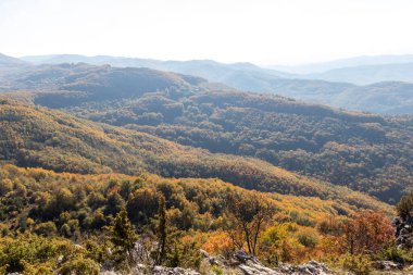 Bulgaristan 'ın Pernik Bölgesi, Kamenititsa zirvesi yakınlarındaki Erul dağının şaşırtıcı sonbahar manzarası