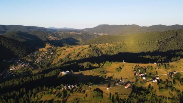 Vista Aerea Sul Tramonto Delle Montagne Rodopi Vicino Villaggio Gela — Video Stock