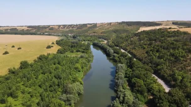 Vista Aérea Del Río Yantra Pasando Cerca Ciudad Byala Región — Vídeos de Stock