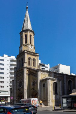 BUCHAREST, ROMANIA - 17 Ağustos 2021: Romanya 'nın Bükreş kentinde Lüteryen kilisesi inşa edilmesi