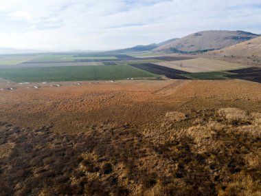 Aldomirovtsi bataklığının hava sonbahar manzarası, Sofya bölgesi, Bulgaristan