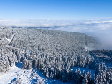 Bulgaristan 'ın Sofya Şehir Bölgesi, Vitosha Dağı' nın Hava Kış Manzarası