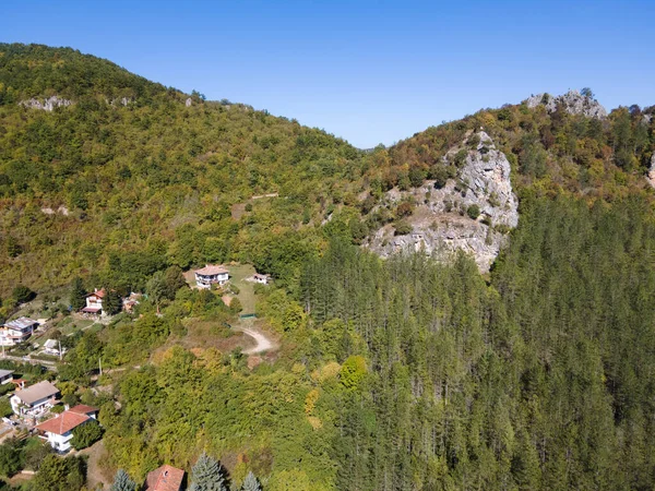Zicht Vanuit Lucht Erma Rivier Gorge Nabij Stad Tran Bulgarije — Stockfoto