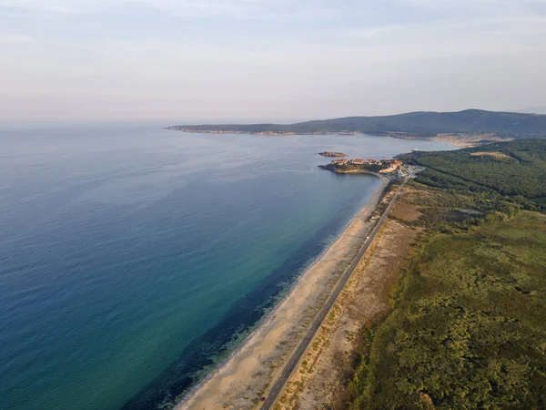 Vista Aérea Pôr Sol Praia Motorista Perto Resort Dyuni Região — Fotografia de Stock