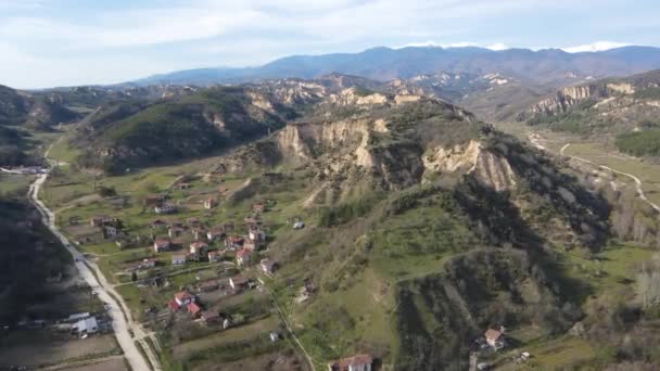 Aerial View Melnik Sand Pyramids Village Zlatolist Pirin Mountain Blagoevgrad — Stock Video