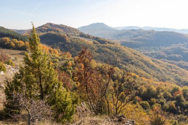 Bulgaristan 'ın Pernik Bölgesi, Kamenititsa zirvesi yakınlarındaki Erul dağının şaşırtıcı sonbahar manzarası