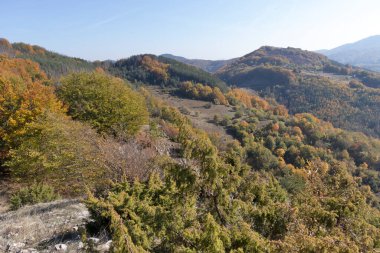 Bulgaristan 'ın Pernik Bölgesi, Kamenititsa zirvesi yakınlarındaki Erul dağının şaşırtıcı sonbahar manzarası