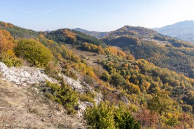 Bulgaristan 'ın Pernik Bölgesi, Kamenititsa zirvesi yakınlarındaki Erul dağının şaşırtıcı sonbahar manzarası