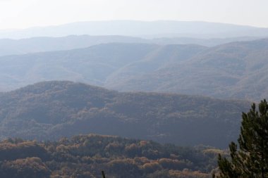 Bulgaristan 'ın Pernik Bölgesi, Kamenititsa zirvesi yakınlarındaki Erul dağının şaşırtıcı sonbahar manzarası