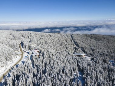 Bulgaristan 'ın Sofya Şehir Bölgesi, Vitosha Dağı' nın Hava Kış Manzarası