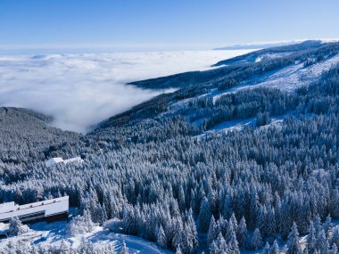 Bulgaristan 'ın Sofya Şehir Bölgesi, Vitosha Dağı' nın Hava Kış Manzarası
