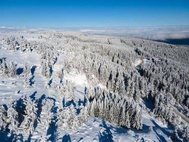 Bulgaristan 'ın Sofya Şehir Bölgesi, Vitosha Dağı' nın Hava Kış Manzarası