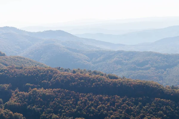 Bulgaristan 'ın Pernik Bölgesi, Kamenititsa zirvesi yakınlarındaki Erul dağının şaşırtıcı sonbahar manzarası