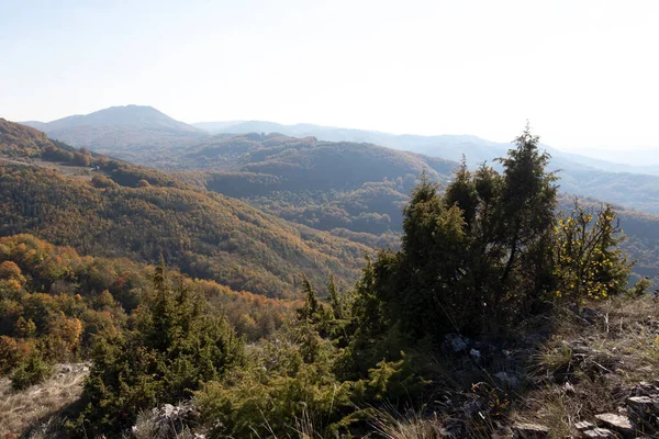 Bulgaristan 'ın Pernik Bölgesi, Kamenititsa zirvesi yakınlarındaki Erul dağının şaşırtıcı sonbahar manzarası