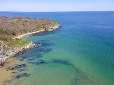 Bulgaristan 'ın Burgaz Bölgesi' nin Rezovo kasabası yakınlarındaki Silistar plajının hava manzarası