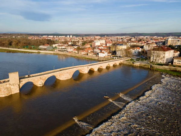 Aerial View Sixteenth Century Mustafa Pasha Bridge Old Bridge Maritsa — Foto Stock