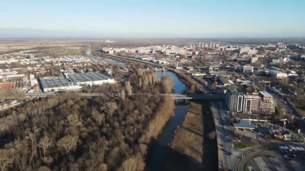 Geweldig Uitzicht Vanuit Lucht Rivier Maritsa Panorama Naar Stad Plovdiv — Stockvideo