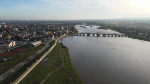 Luftaufnahme Der Mustafa Pascha Brücke Alte Brücke Aus Dem Sechzehnten — Stockvideo