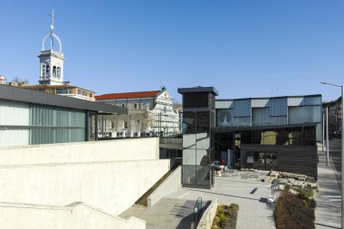PLOVDIV, BULGARIA - JANUARY 2, 2022: Outside view of Bishop Basilica of Philippopolis city of Plovdiv, Bulgaria