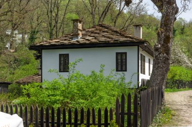 BOZHENTSI, BULGARIA - 3 Mayıs 2021: Bulgaristan 'ın tarihi Bozhentsi köyündeki tipik sokak ve eski evler