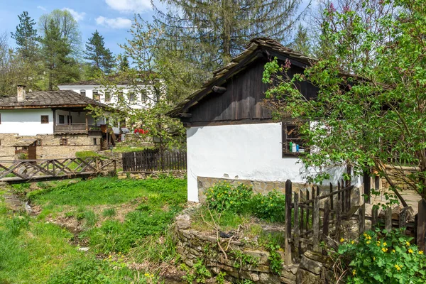 BOZHENTSI, BULGARIA - 3 Mayıs 2021: Bulgaristan 'ın tarihi Bozhentsi köyündeki tipik sokak ve eski evler