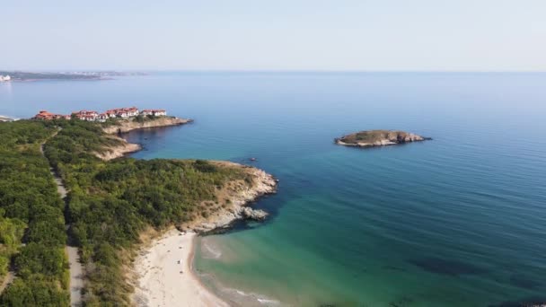 Widok Lotu Ptaka Wyspę Snake Obwodzie Arkutino Obwód Burgas Bułgaria — Wideo stockowe