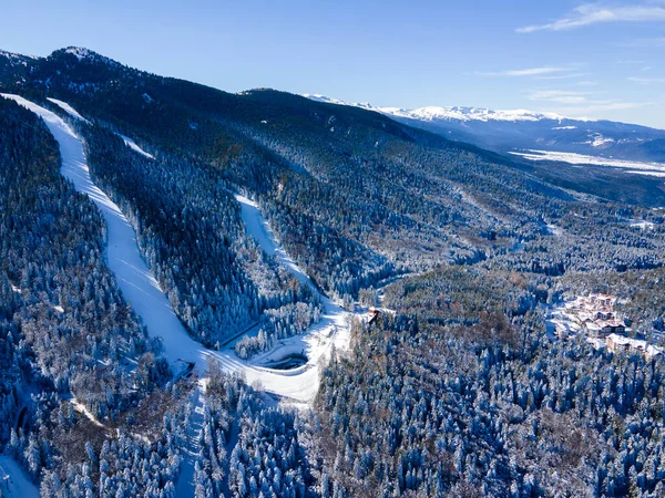 Vista Aérea Invierno Montaña Rila Cerca Estación Esquí Borovets Región — Foto de Stock