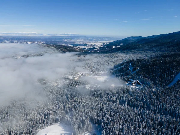 Flygfoto Vinter Utsikt Över Rila Mountain Nära Skidorten Borovets Sofia — Stockfoto