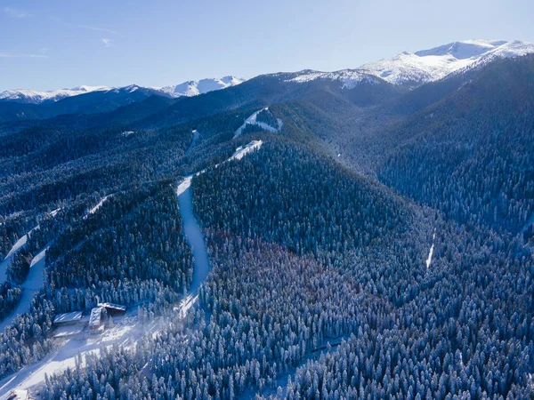 Vista Aérea Inverno Montanha Rila Perto Estância Esqui Borovets Região — Fotografia de Stock