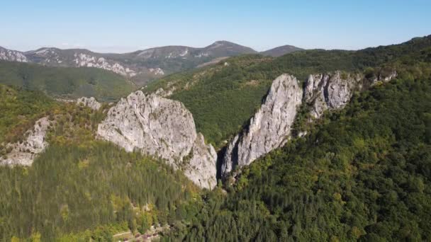Aerial View Erma River Gorge Town Tran Bulgaria — Stock Video
