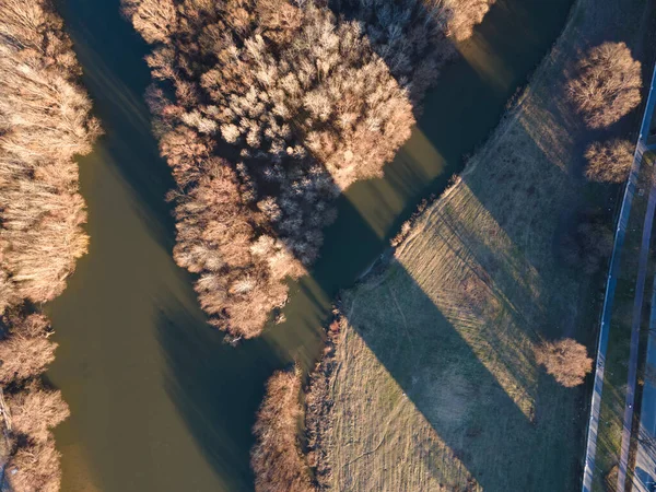 Geweldig Uitzicht Vanuit Lucht Rivier Maritsa Panorama Naar Stad Plovdiv — Stockfoto