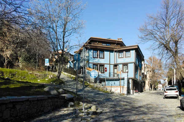 Plovdiv Bulgária Január 2022 Utca Századi Házak Építészeti Történelmi Rezervátumban — Stock Fotó