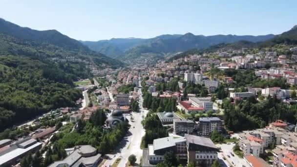 Vista Aérea Surpreendente Centro Cidade Smolyan Bulgária — Vídeo de Stock
