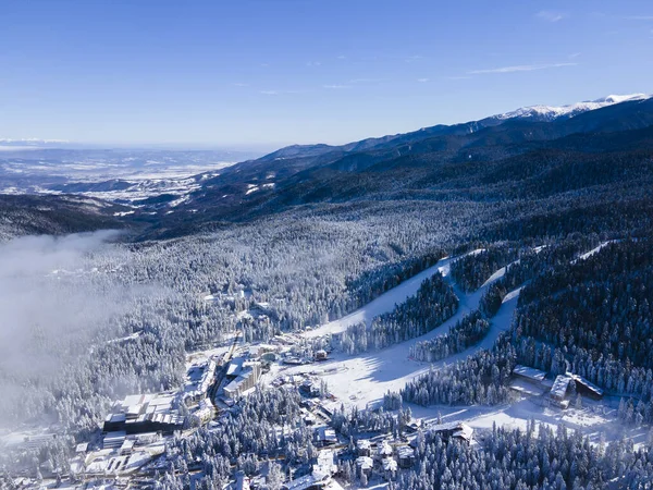 Vista Aérea Invierno Montaña Rila Cerca Estación Esquí Borovets Región — Foto de Stock