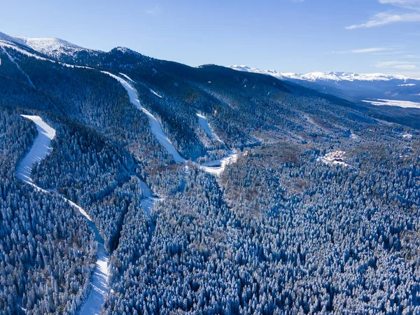 Vista Aérea Invierno Montaña Rila Cerca Estación Esquí Borovets Región — Foto de Stock