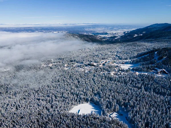 Zimowy Widok Lotu Ptaka Rila Mountain Pobliżu Ośrodka Narciarskiego Borovets — Zdjęcie stockowe