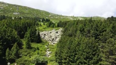 Morenite 'in hava manzarası (Moraines) - Bulgaristan' ın Sofya Şehir Bölgesi 'ndeki Vitosha Dağı' nda taş nehir