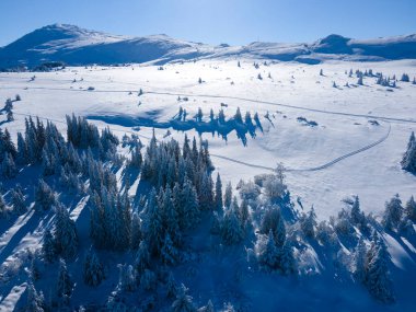 Bulgaristan 'ın Sofya Şehir Bölgesi, Vitosha Dağı' nın Hava Kış Manzarası