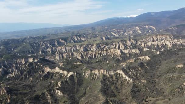 Aerial View Melnik Sand Pyramids Village Zlatolist Pirin Mountain Blagoevgrad — Stock Video