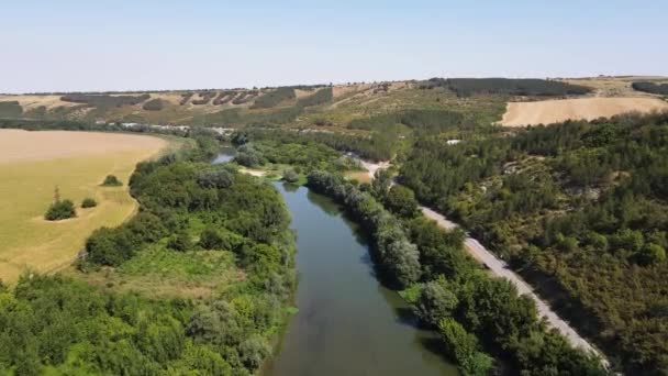 Letecký Pohled Řeku Yantra Procházející Blízkosti Města Byala Ruse Region — Stock video