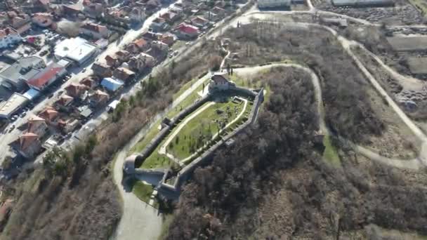 Luchtfoto Van Ruïnes Van Het Oude Byzantijnse Fort Peristera Stad — Stockvideo