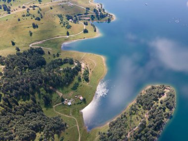 Bulgaristan 'ın Smolyan Bölgesi, Dospat Reservoir hava manzarası