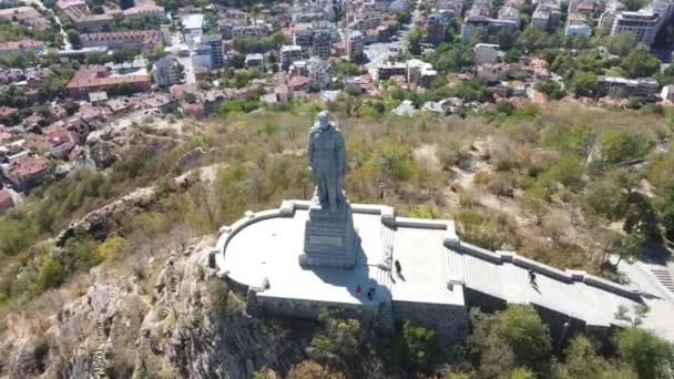 Plovdiv Bulgarien September 2020 Flygfoto Över Monumentet Den Sovjetiska Armén — Stockvideo