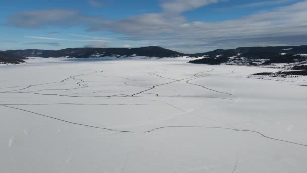 Vista Aérea Invierno Del Embalse Batak Cubierto Hielo Región Pazardzhik — Vídeos de Stock