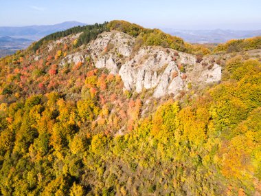 Bulgaristan 'ın Pernik Bölgesi, Kamenititsa zirvesi yakınlarındaki Erul dağının şaşırtıcı sonbahar manzarası