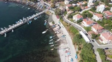 Bulgaristan 'ın Burgaz Bölgesi Ahtopol kentindeki inanılmaz hava manzaralı kasaba 