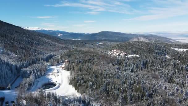 Vista Aérea Inverno Montanha Rila Perto Estância Esqui Borovets Região — Vídeo de Stock