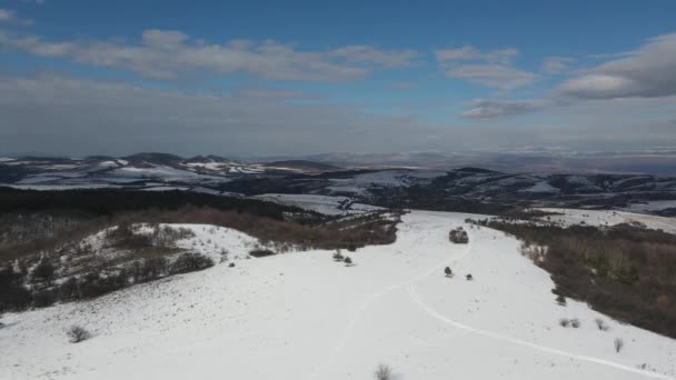 Vista Aérea Inverno Montanha Lyulin Coberta Com Neve Região Cidade — Vídeo de Stock